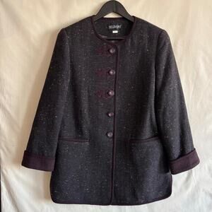 VTG 90s Bellissima Deep Plum Wool Alpaca Speckled Oversized Coat - Size S